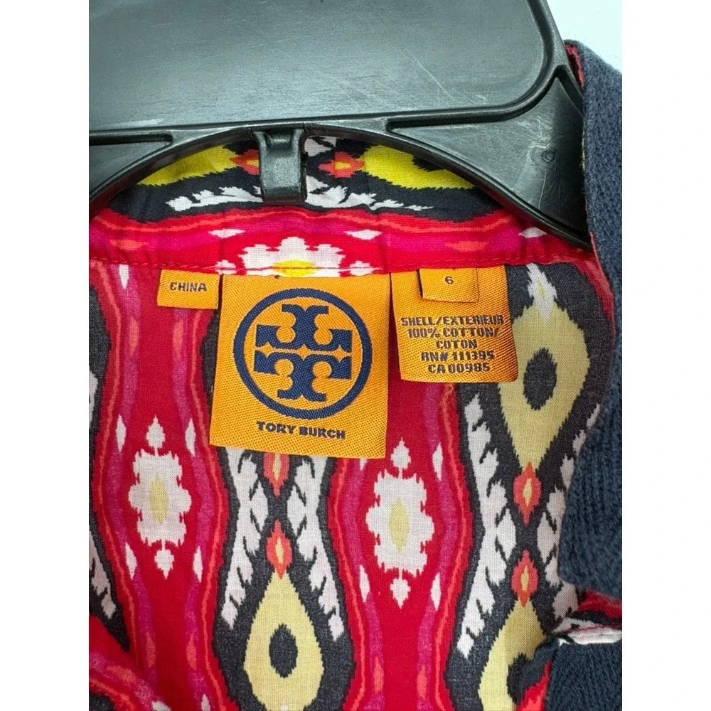 Tory Burch Tunic Women 6 Red Ikat Print V-Neck Long‎ Sleeve Side Slits Cotton
